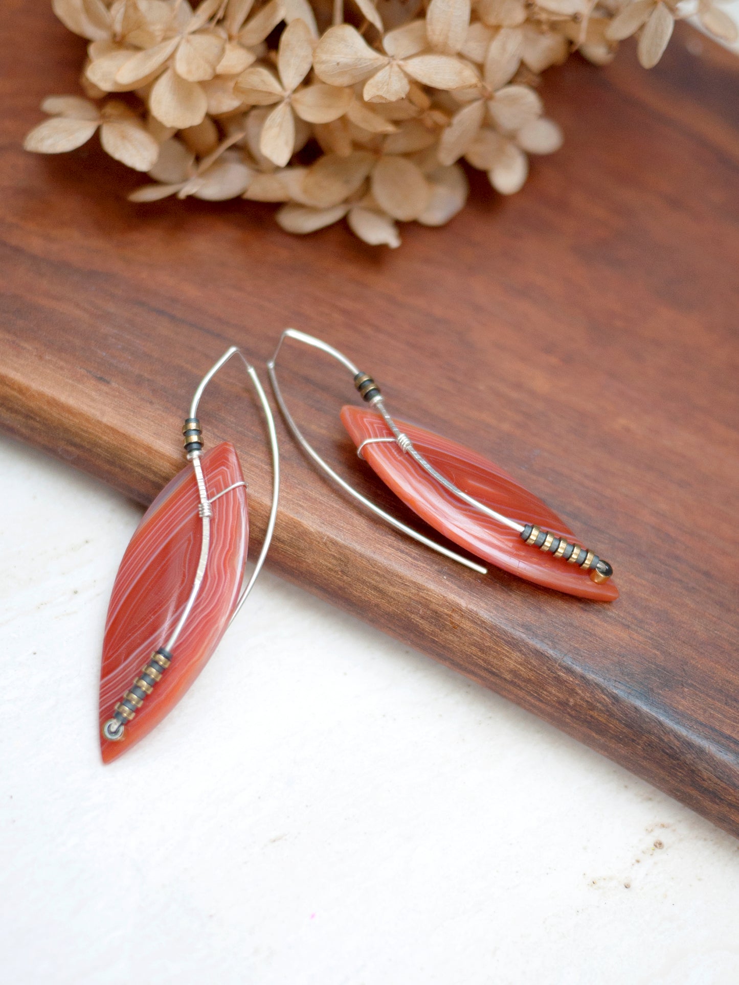 ON HOLD FOR ELIZABETH B. Orange Banded Agate Sculptural Earrings