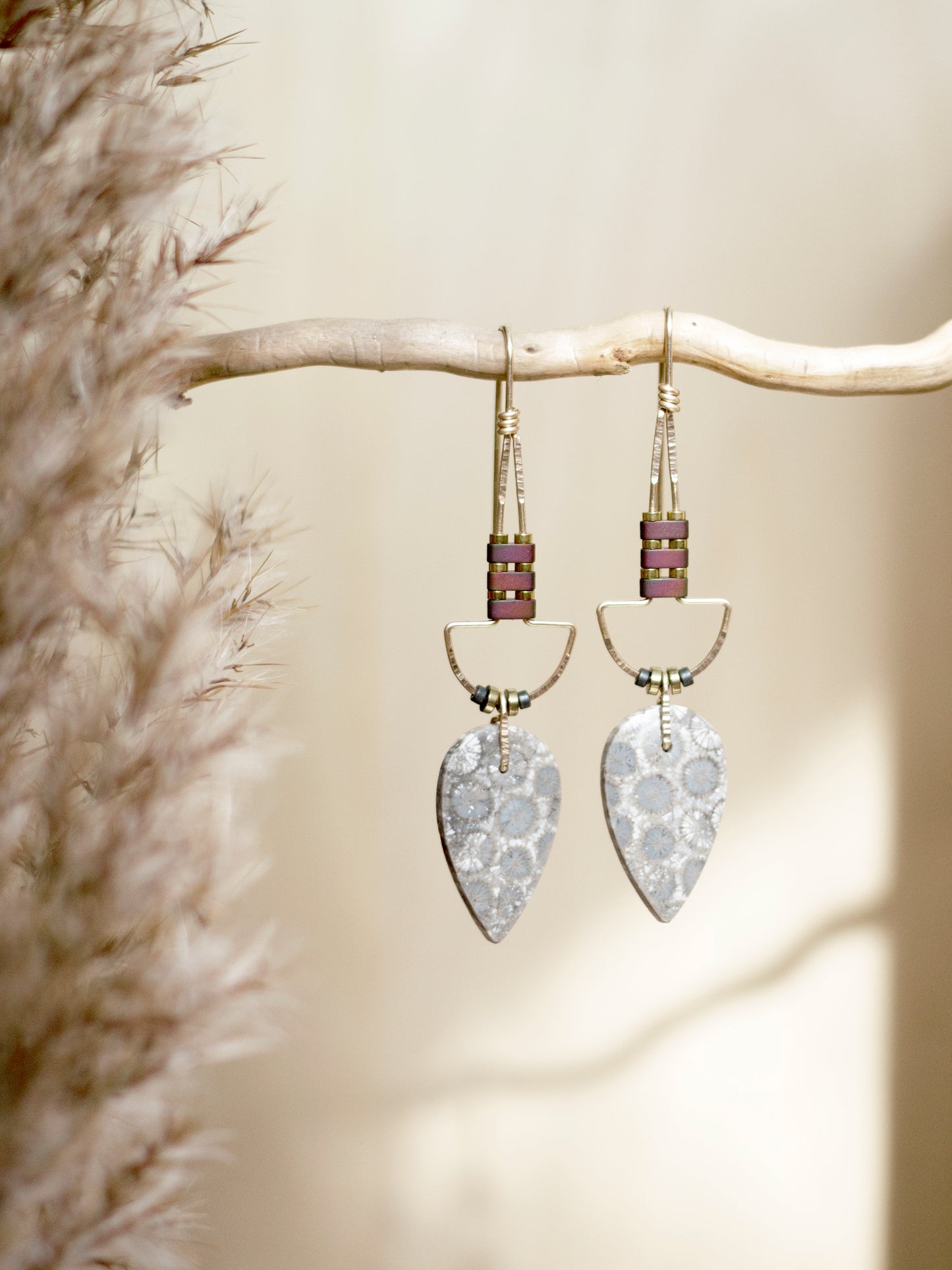 Fossil Coral Drop Dangle Earrings