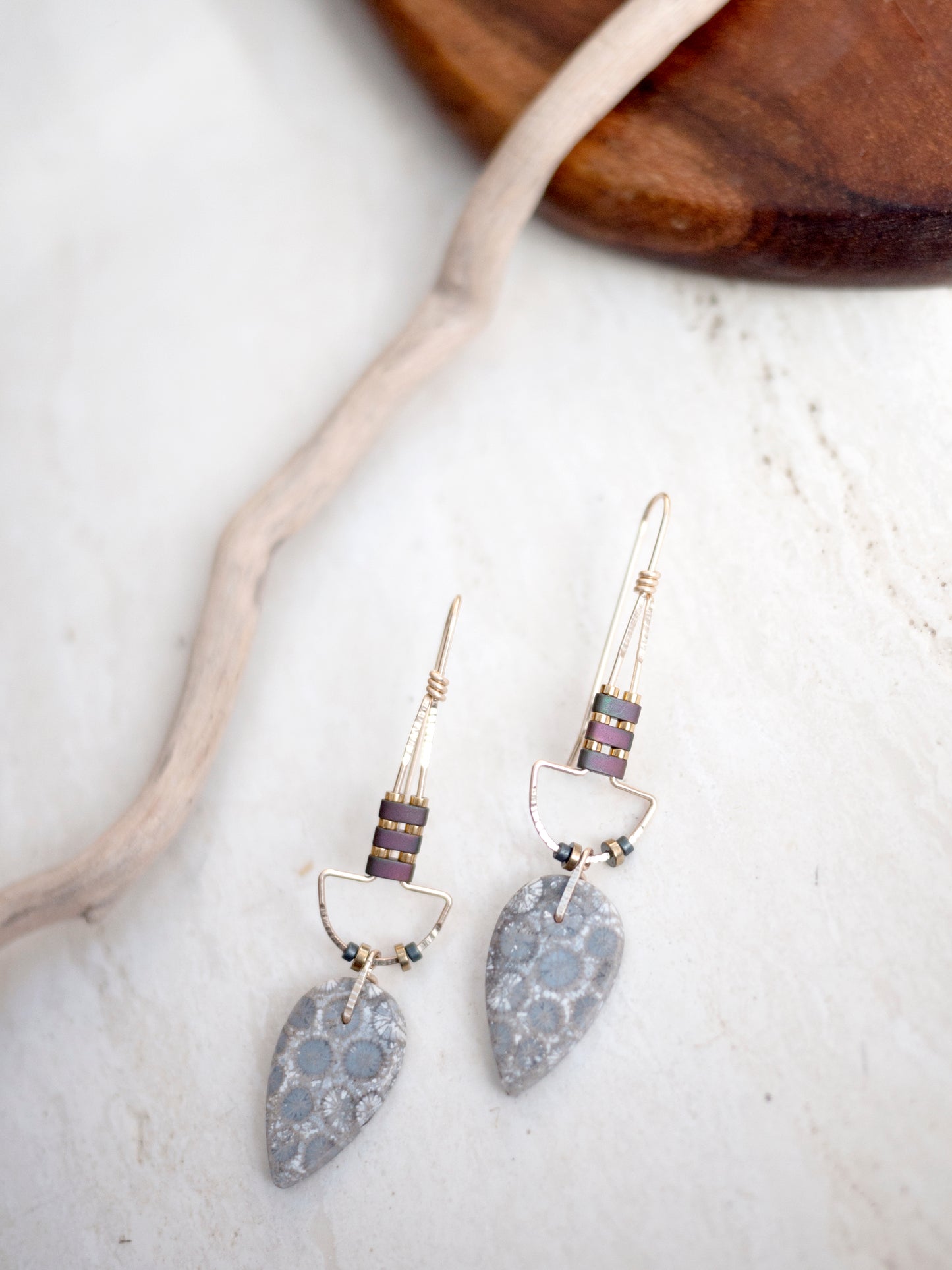 Fossil Coral Drop Dangle Earrings