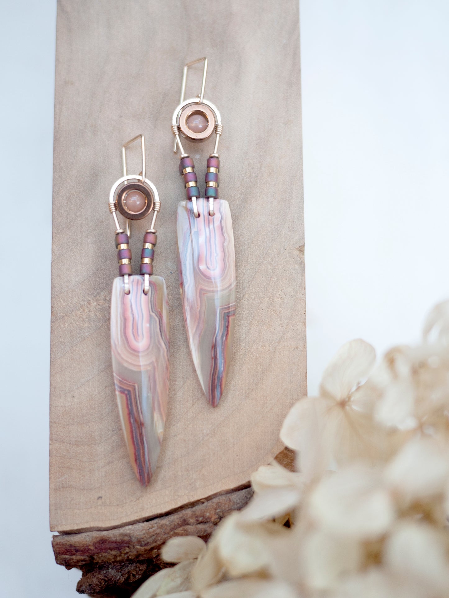 Long Lace Agate Spear Dangle Earrings