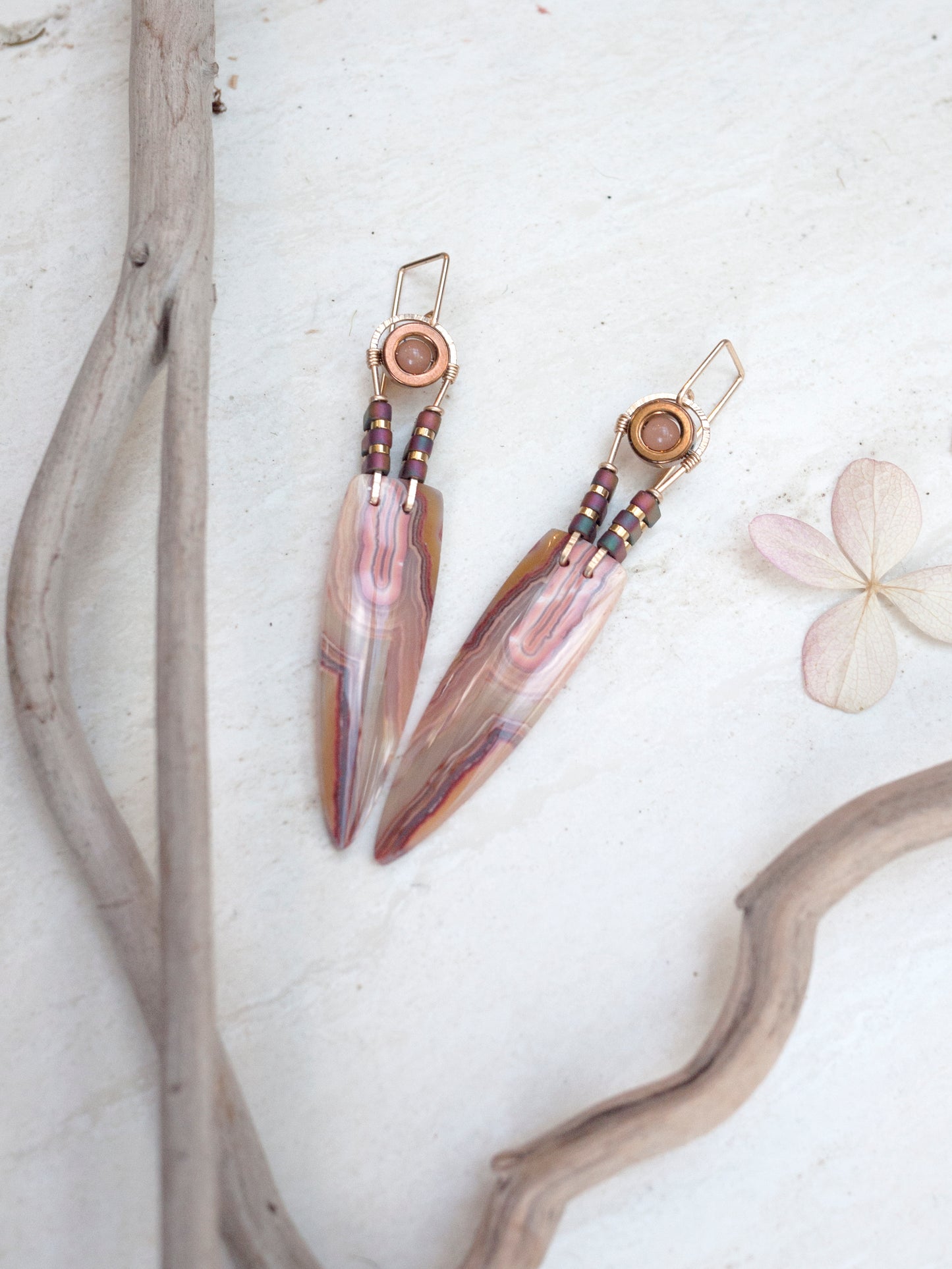 Long Lace Agate Spear Dangle Earrings