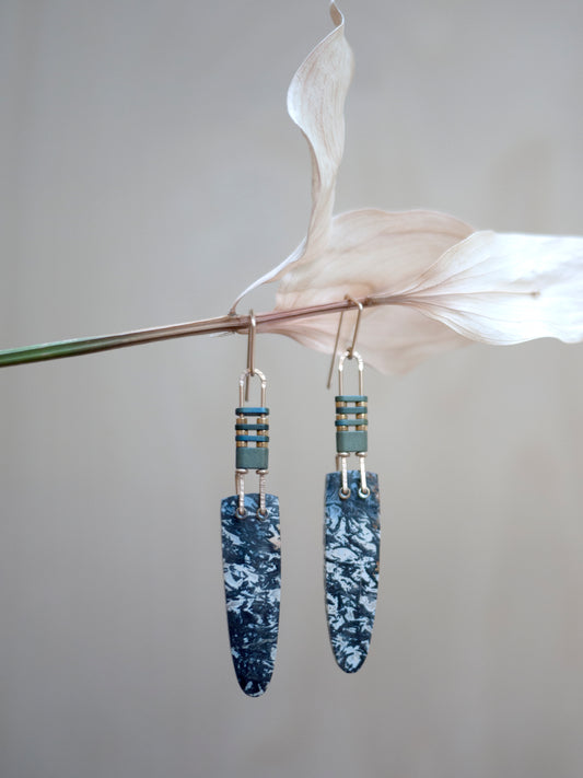 Long Petrified Palm Wood Dangle Earrings