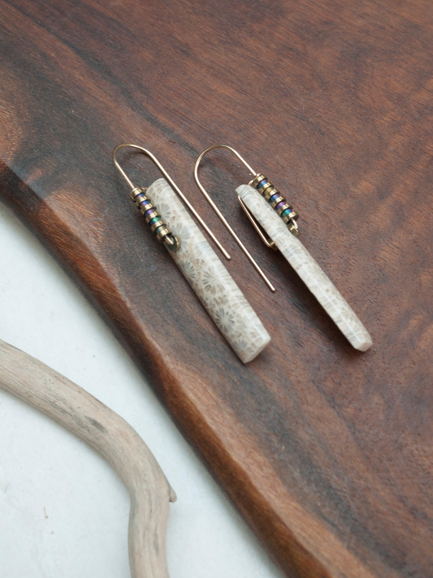 Fossil Coral Stick Drop Earrings