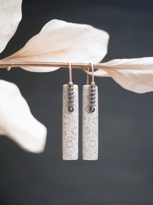 Fossil Coral Stick Drop Earrings