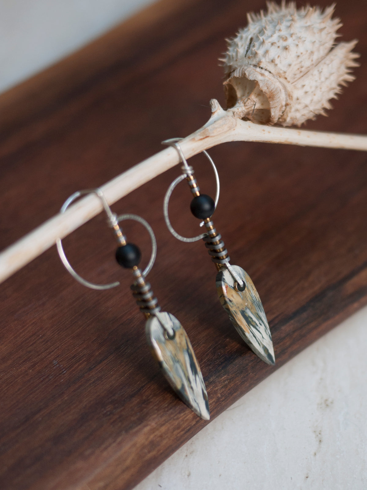 Sculptural Spear Sumatran Jasper Drop Earrings