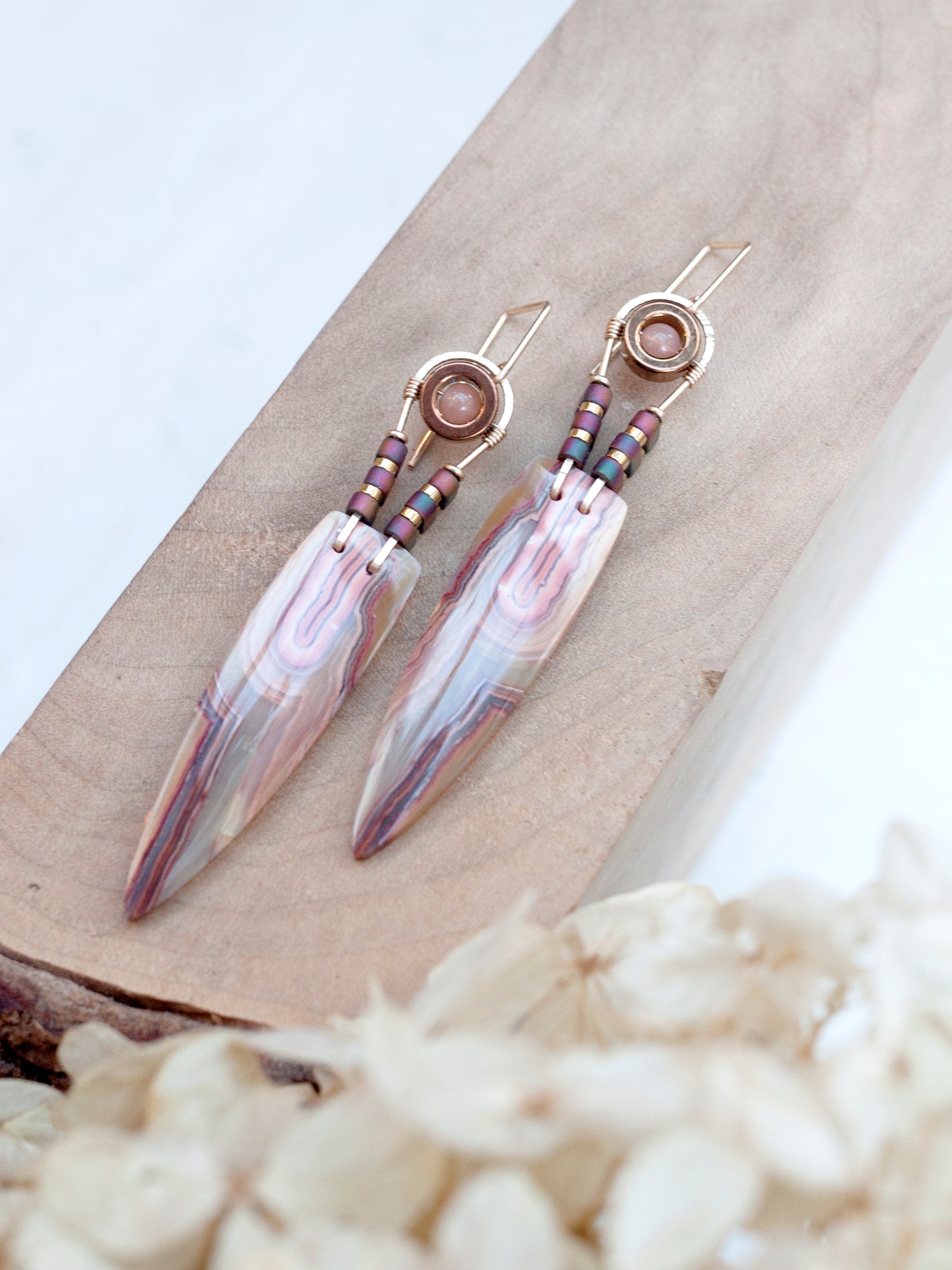 Long Lace Agate Spear Dangle Earrings