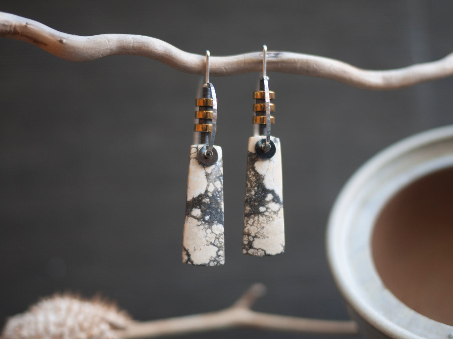 Magnesite Half Circle Drop Earrings