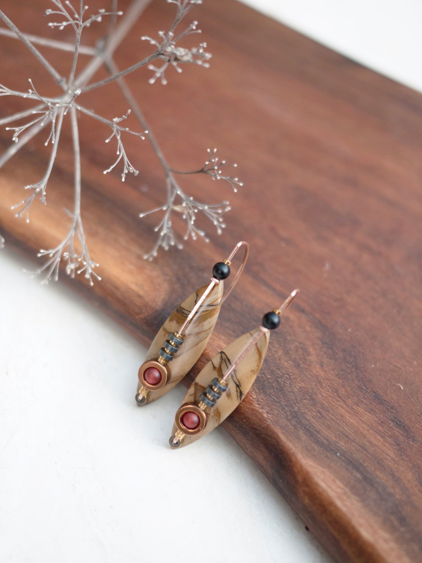 Red Creek Jasper Marquise Shaped Drop Earrings