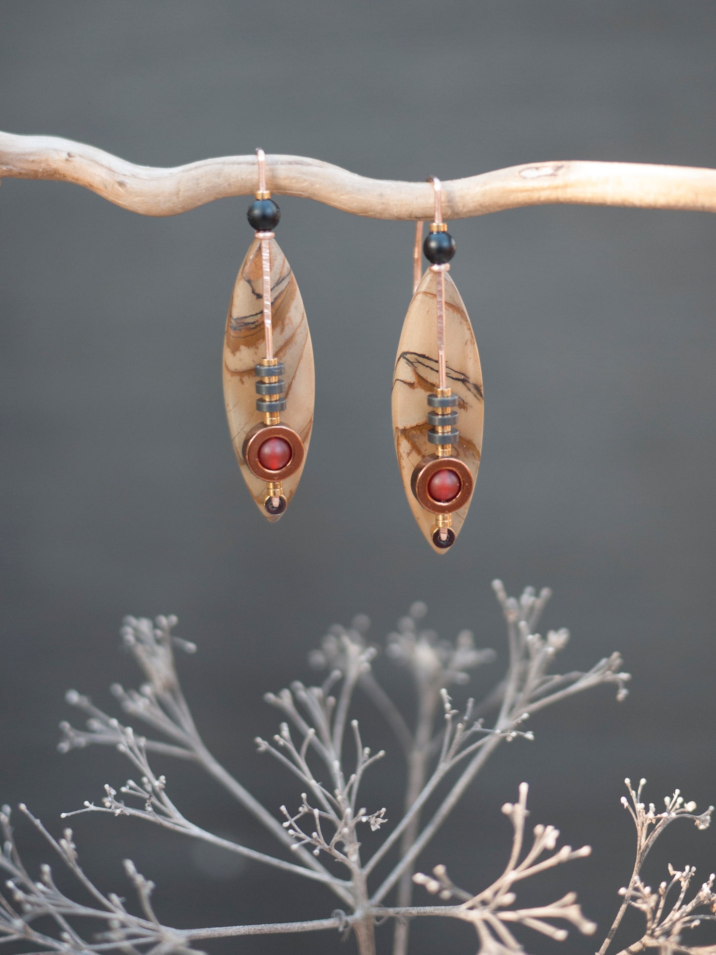 Red Creek Jasper Marquise Shaped Drop Earrings