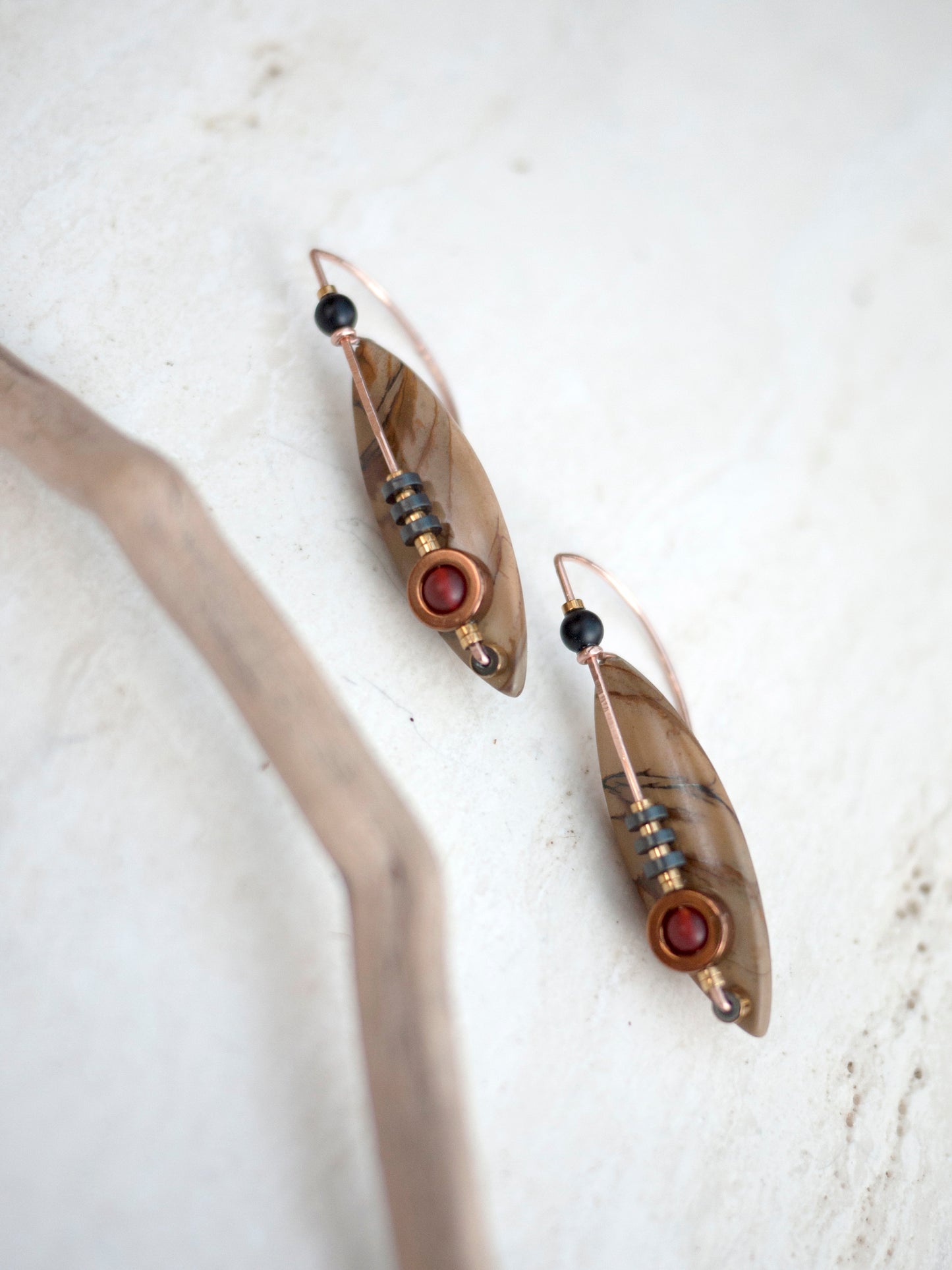 Red Creek Jasper Marquise Shaped Drop Earrings