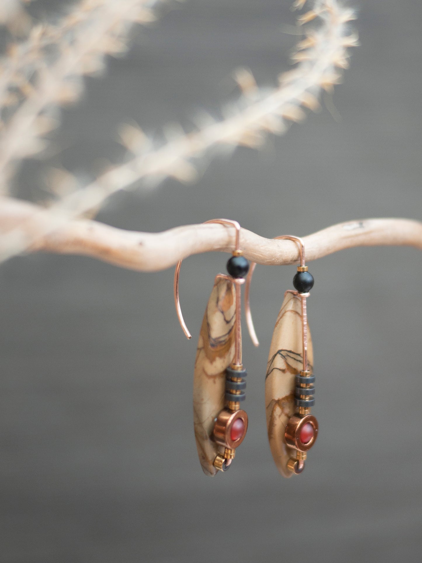 Red Creek Jasper Marquise Shaped Drop Earrings