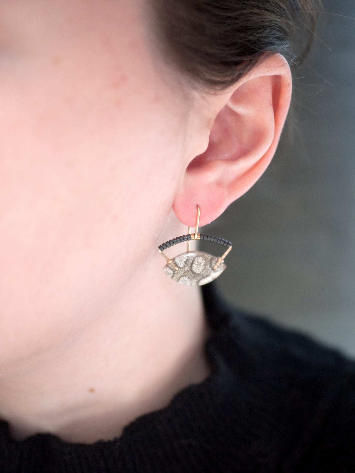 Marquise Fossil Coral Arch Dangle Earrings