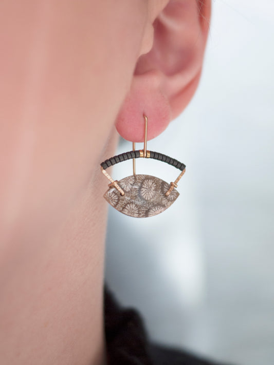 Marquise Fossil Coral Arch Dangle Earrings