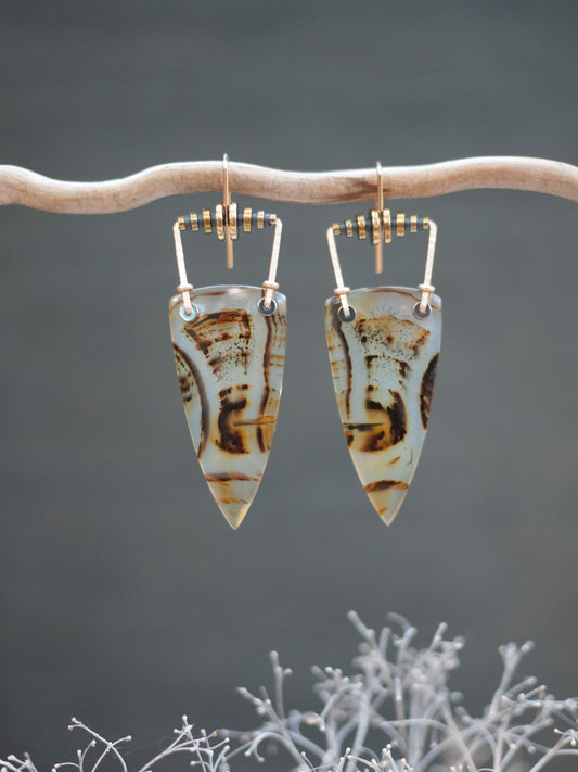 Geometric Montana Agate Spear Drop Earrings