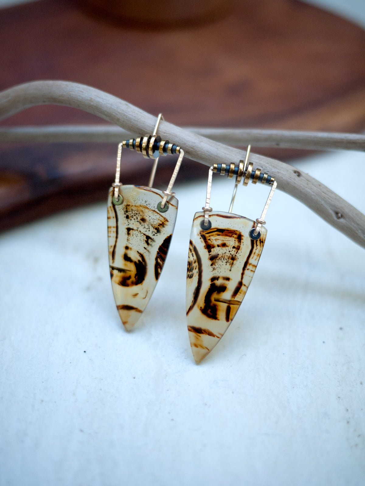 Geometric Montana Agate Spear Drop Earrings