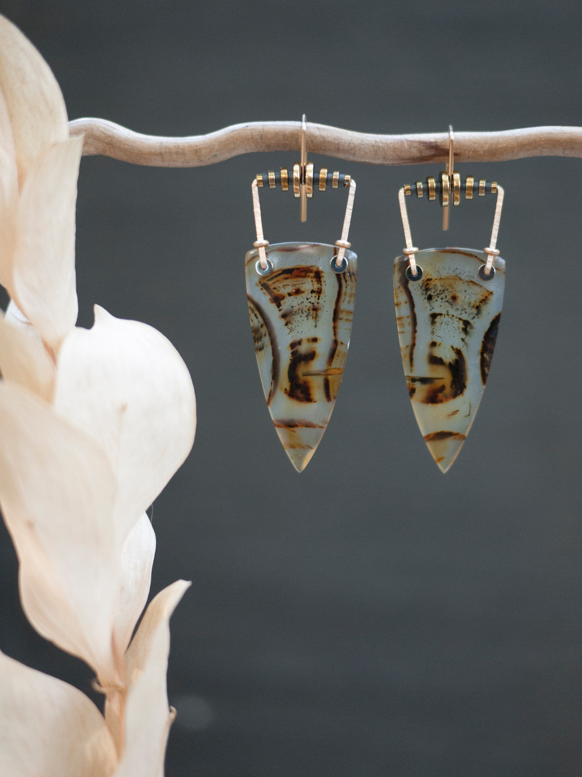 Geometric Montana Agate Spear Drop Earrings
