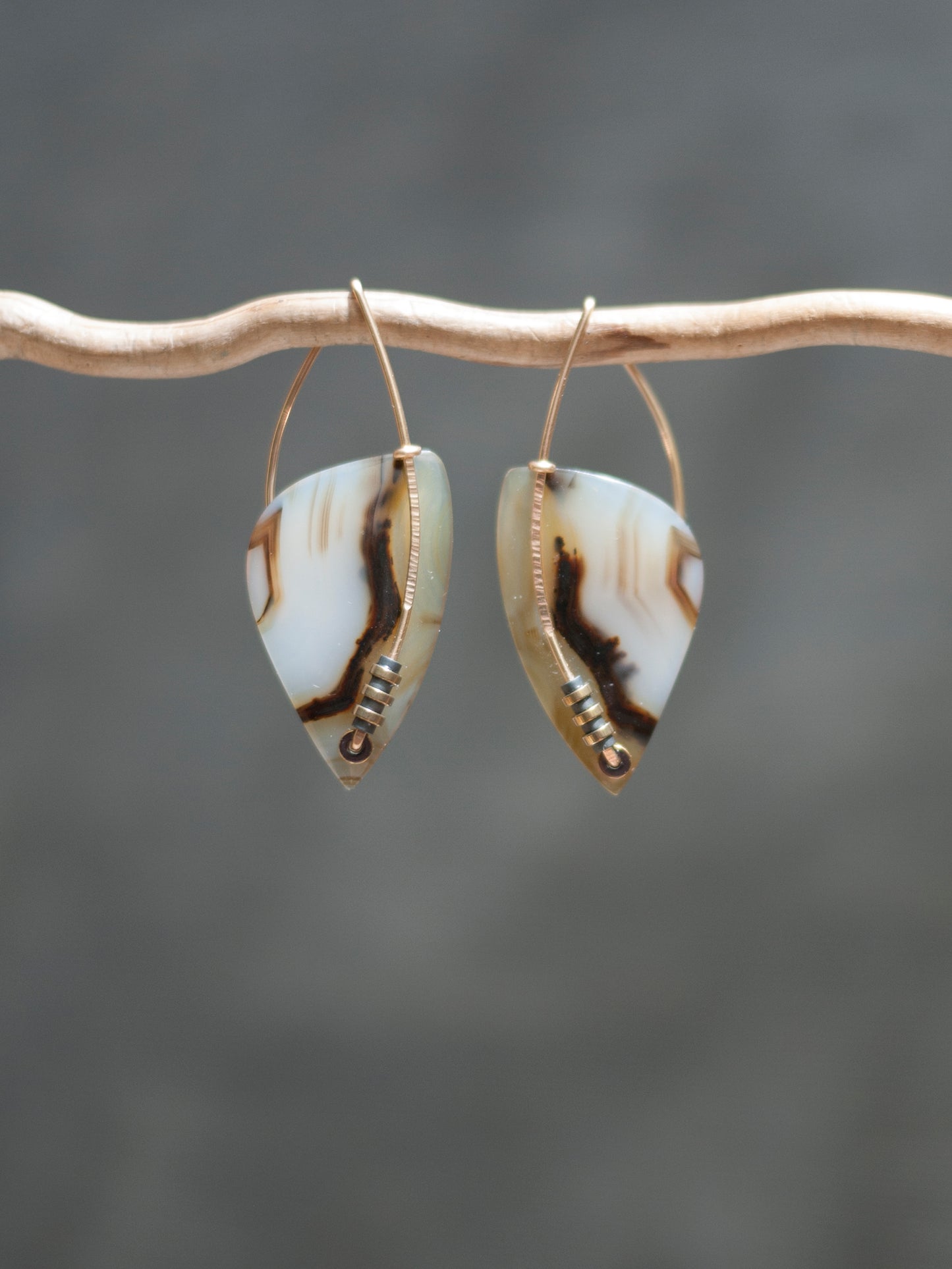 Abstract Montana Agate Leaf Shape Earrings