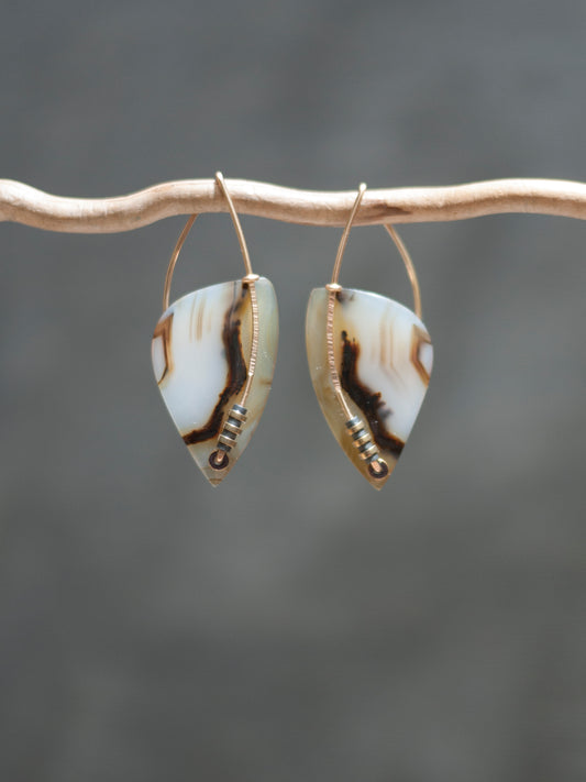 Abstract Montana Agate Leaf Shape Earrings