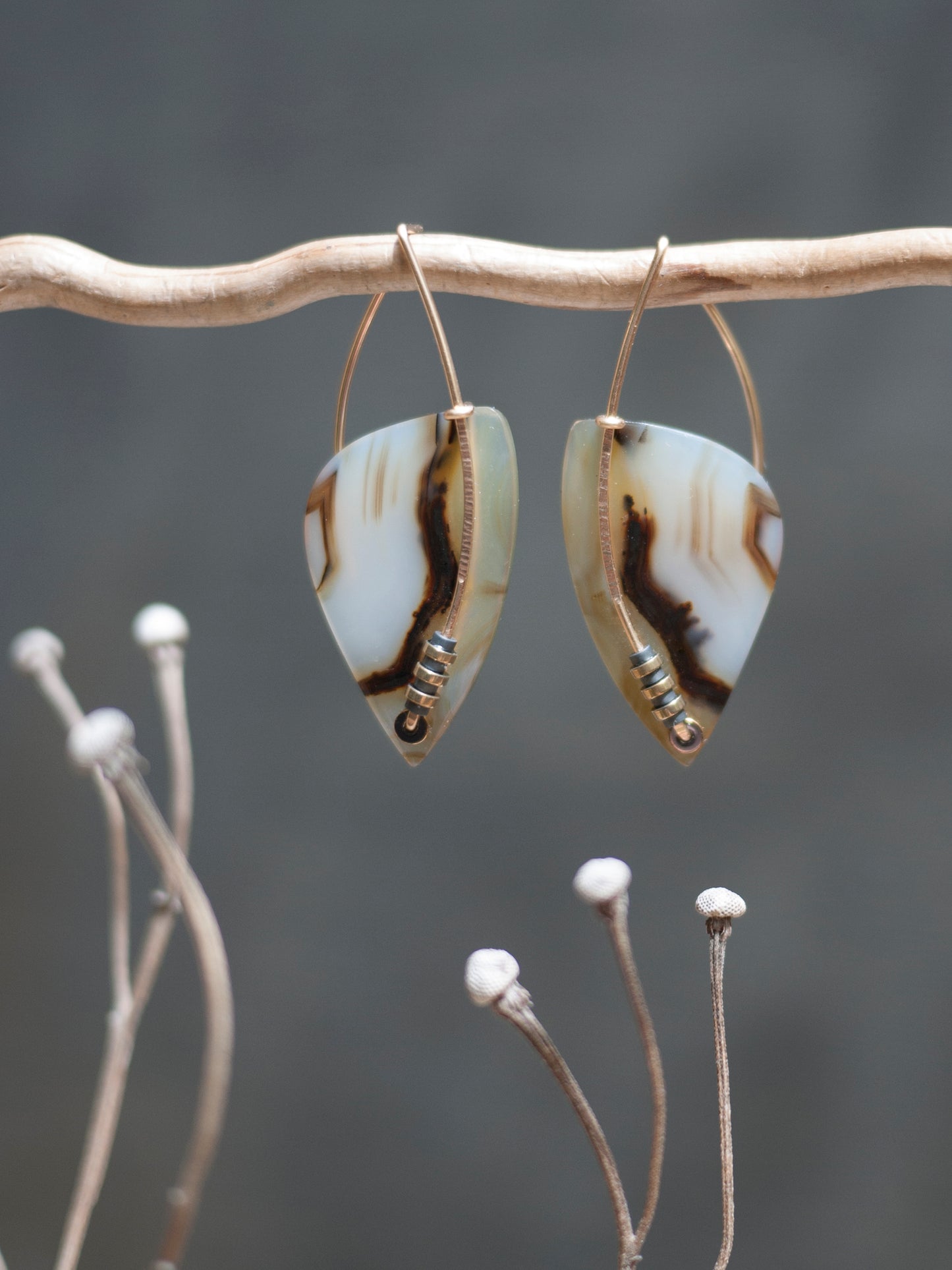 Abstract Montana Agate Leaf Shape Earrings