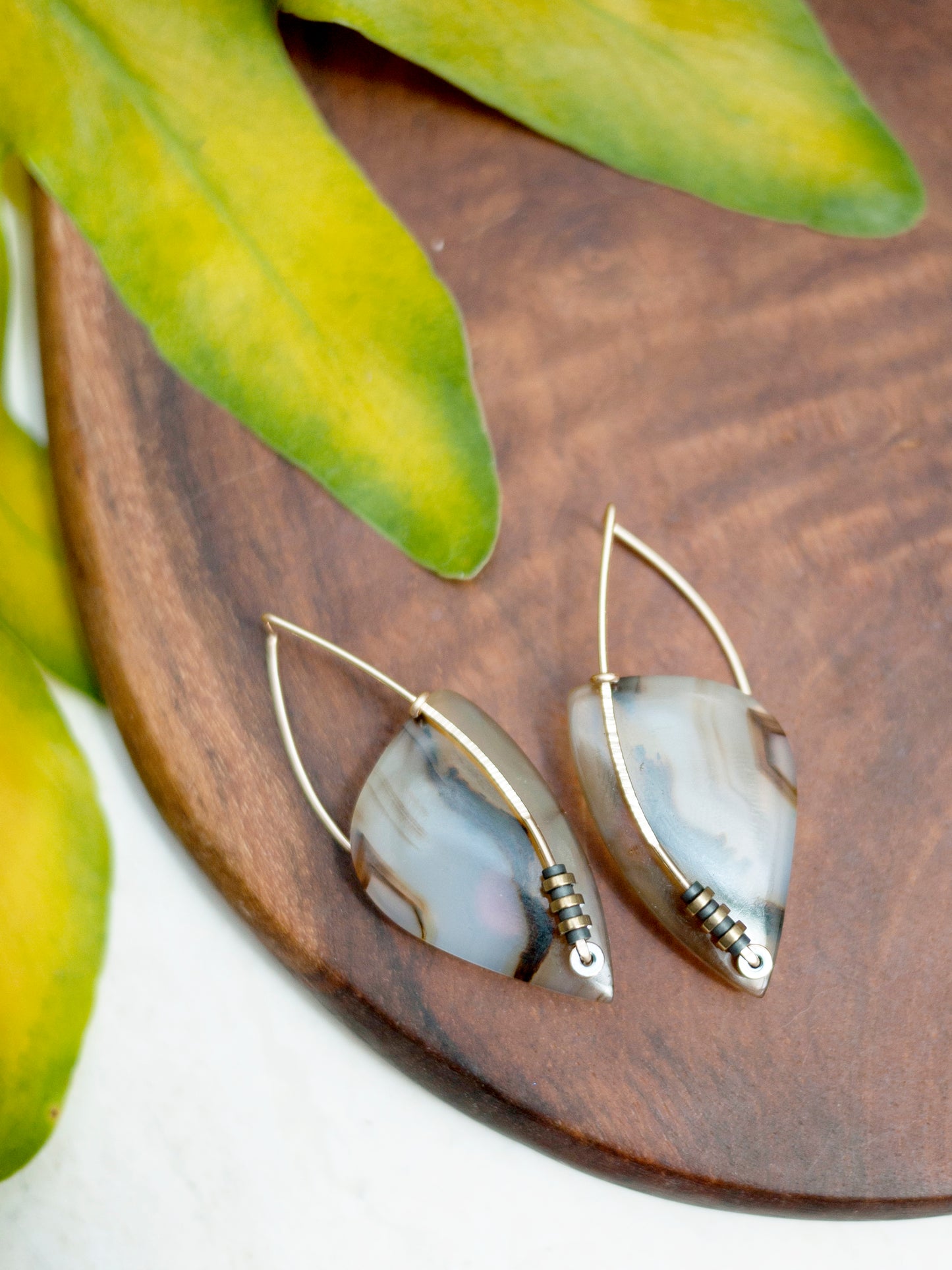 Abstract Montana Agate Leaf Shape Earrings