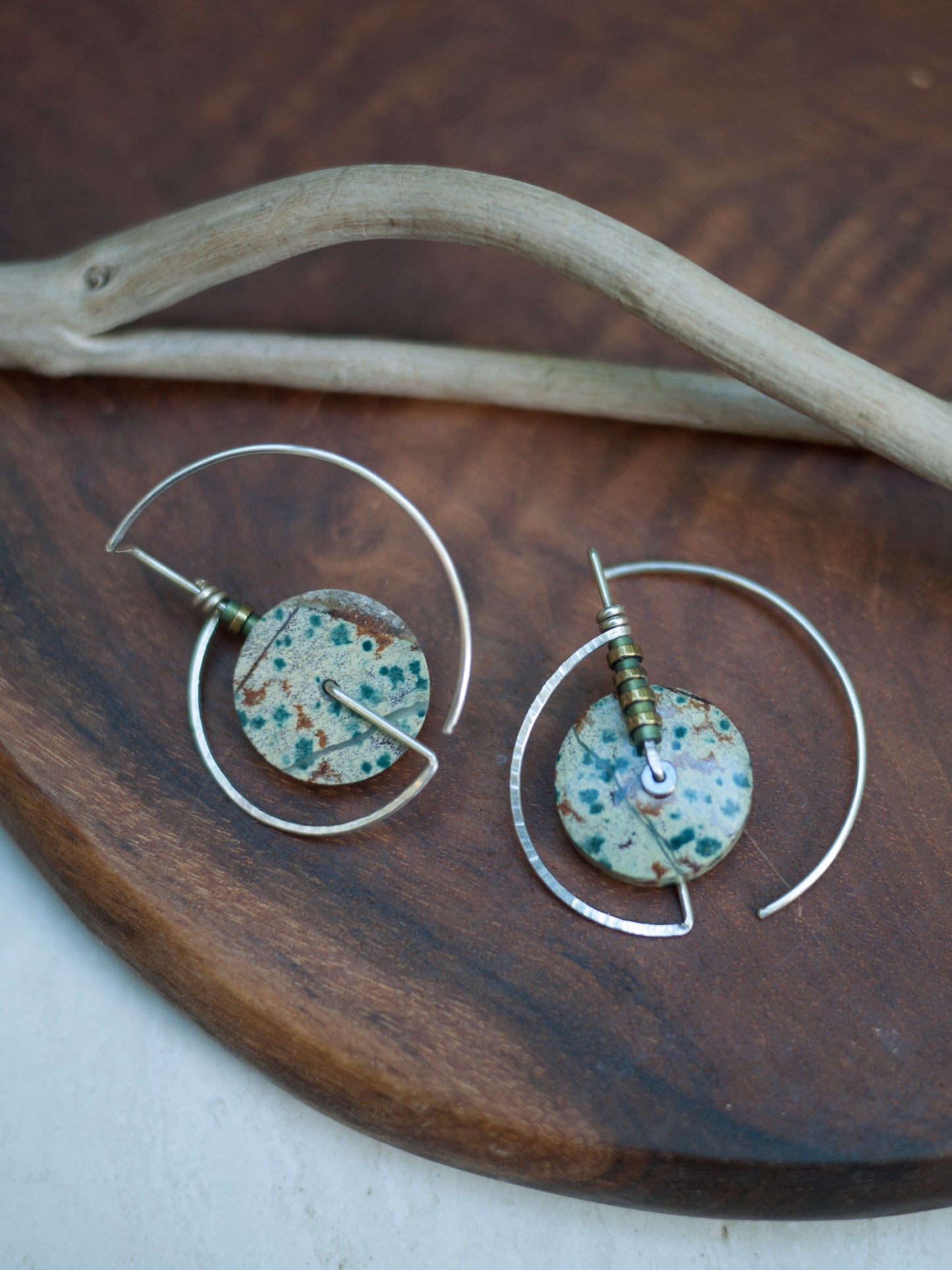 Morning Dew Jasper Circle Motif Earrings