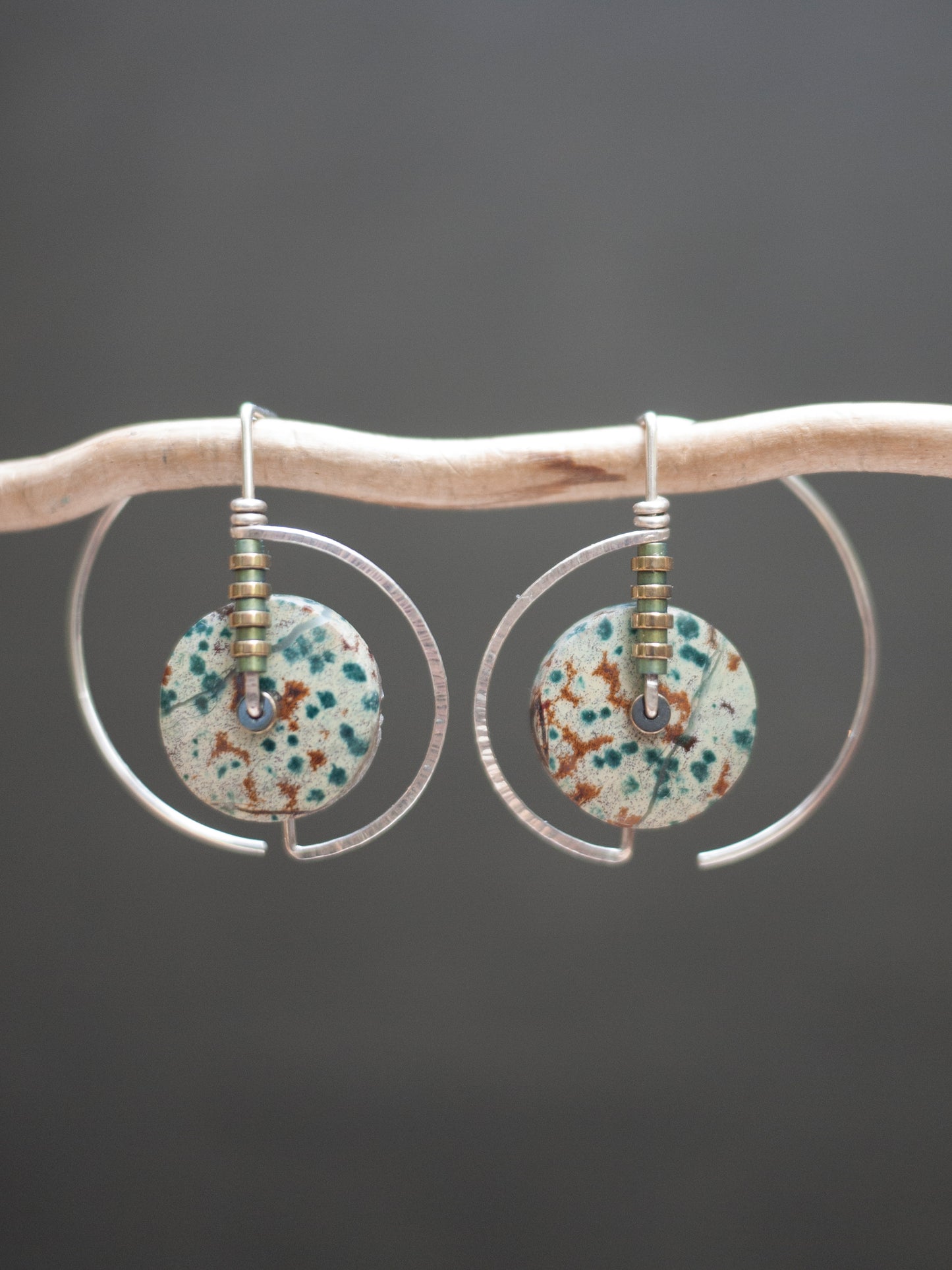 Morning Dew Jasper Circle Motif Earrings