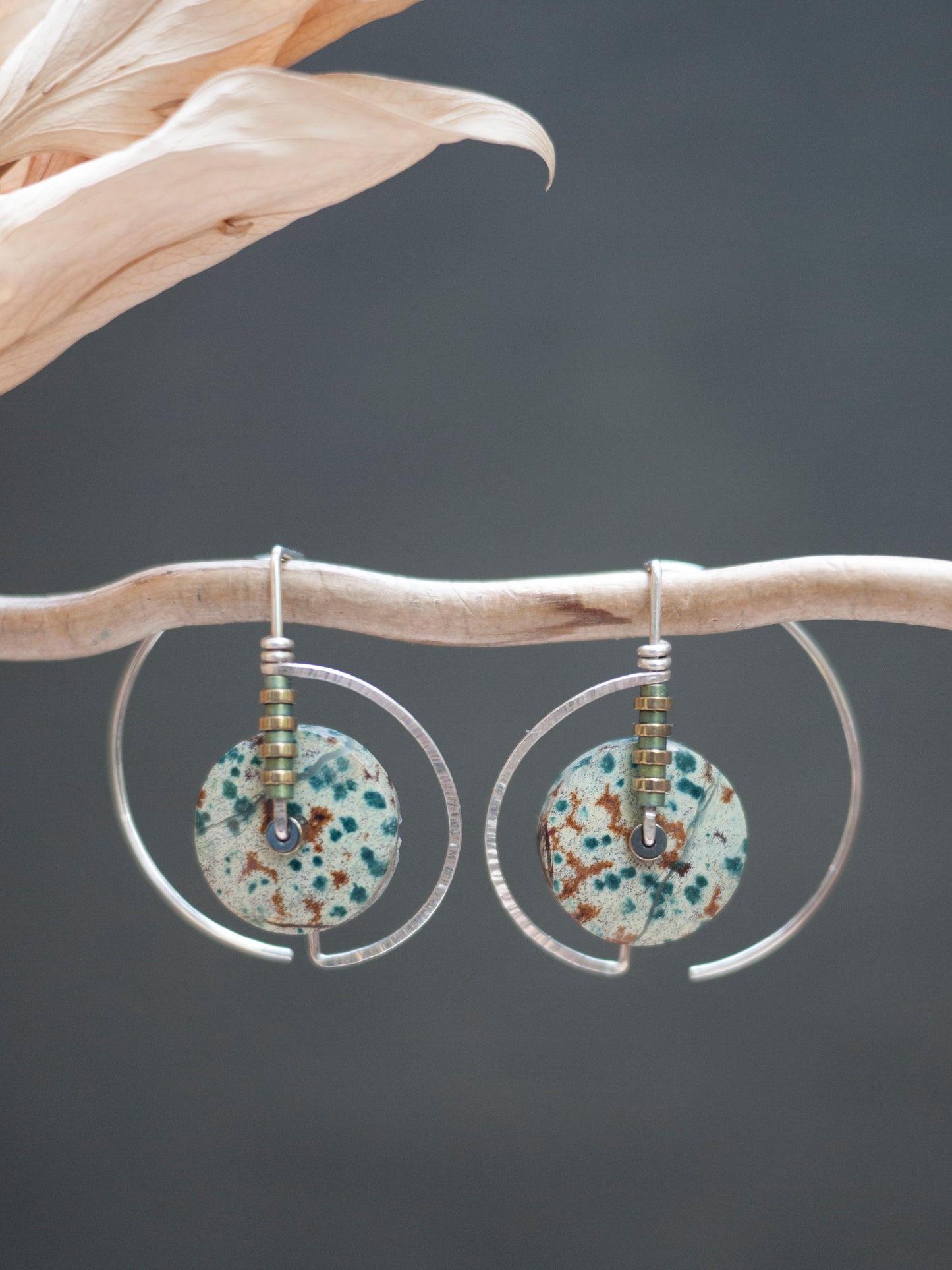 Morning Dew Jasper Circle Motif Earrings