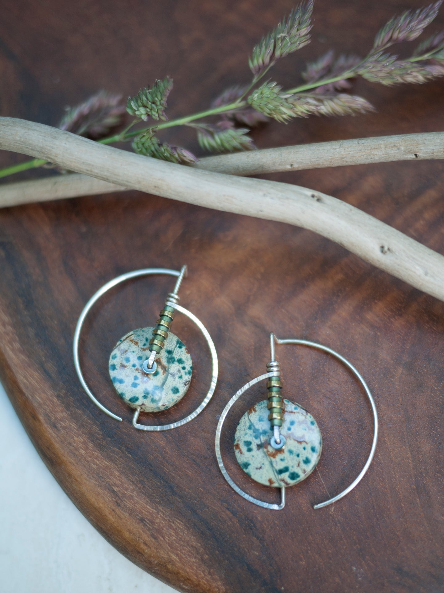 Morning Dew Jasper Circle Motif Earrings