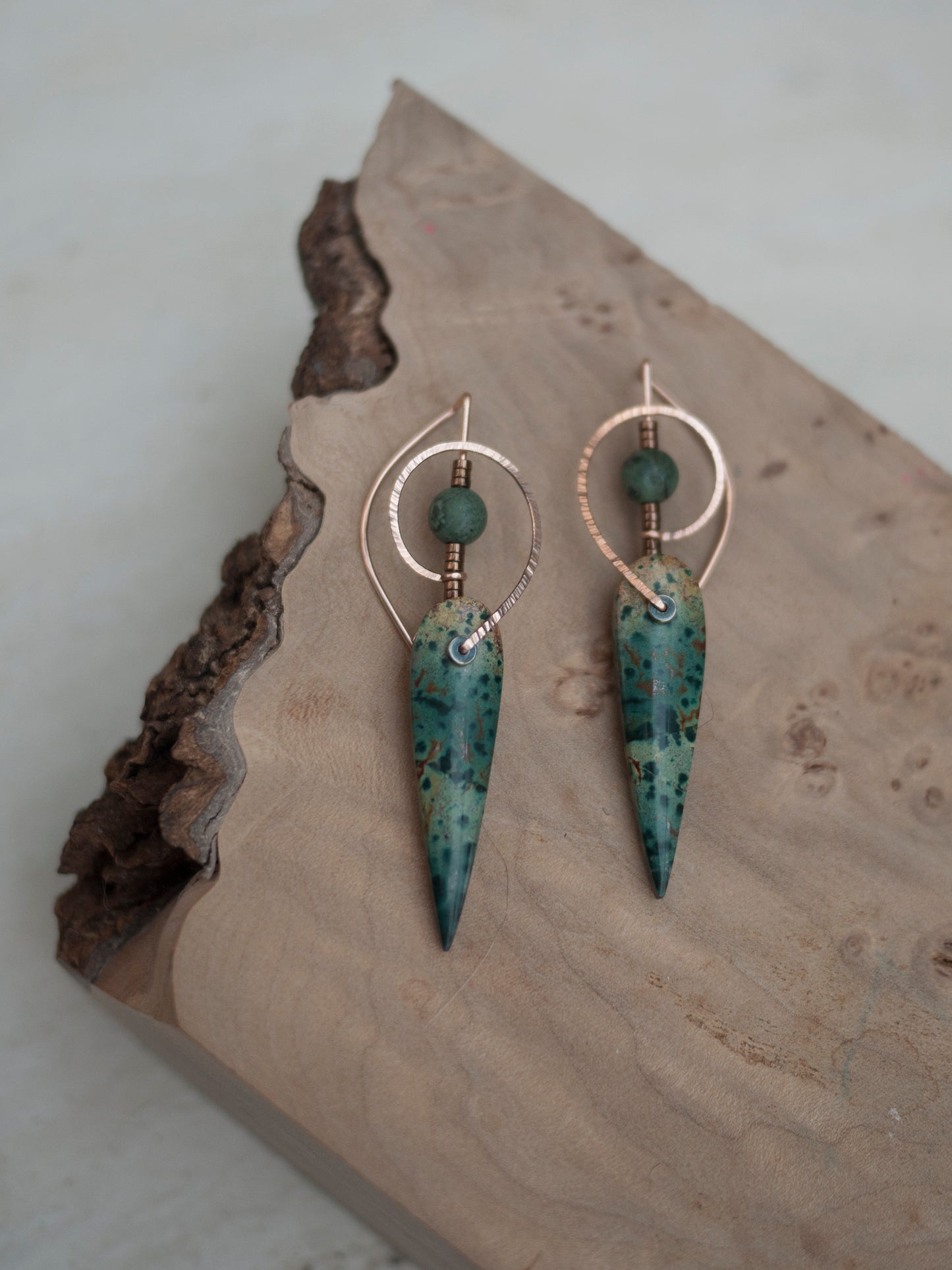 Sculptural  Morning Dew Jasper Spiral Earrings