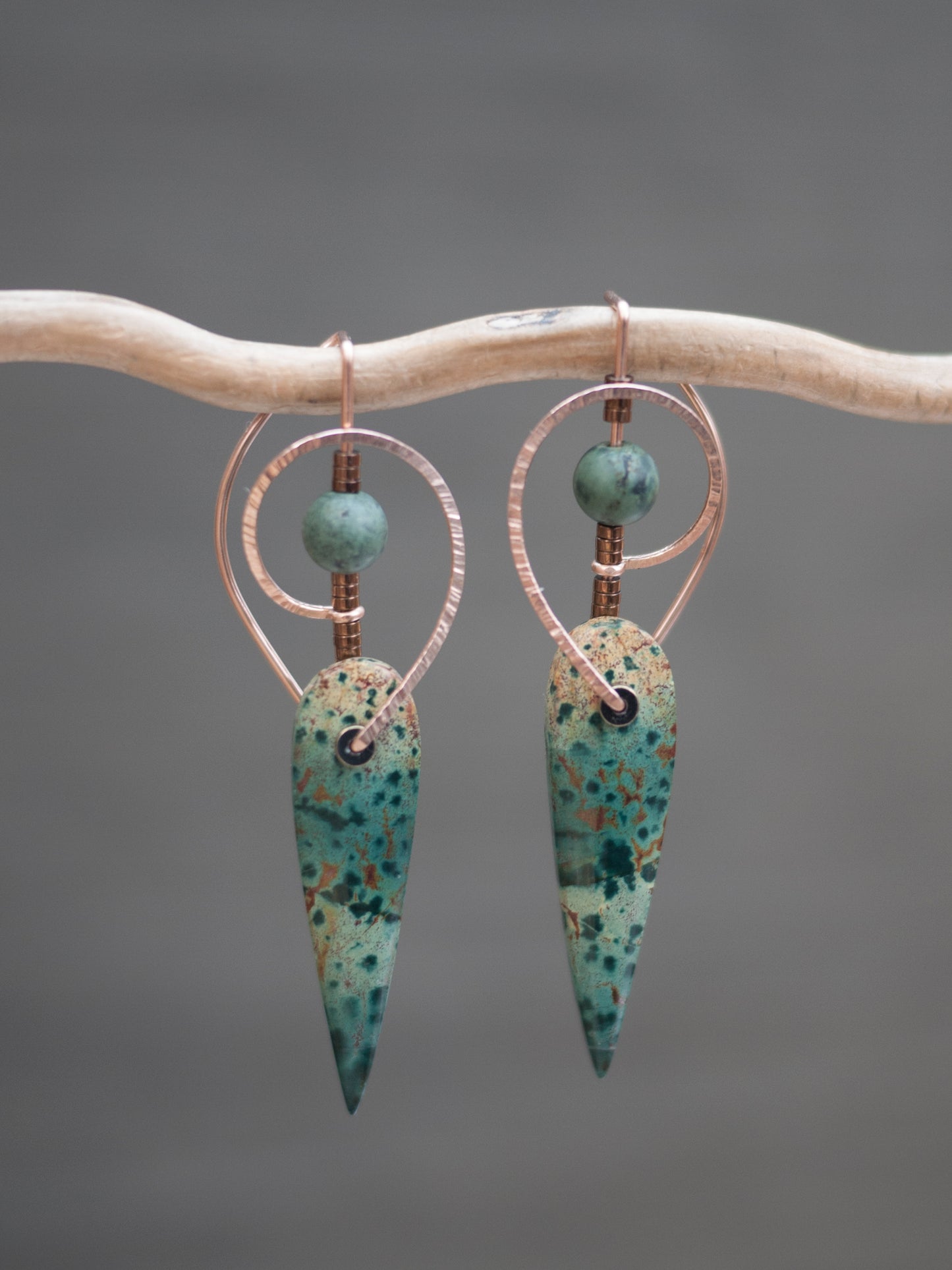 Sculptural  Morning Dew Jasper Spiral Earrings