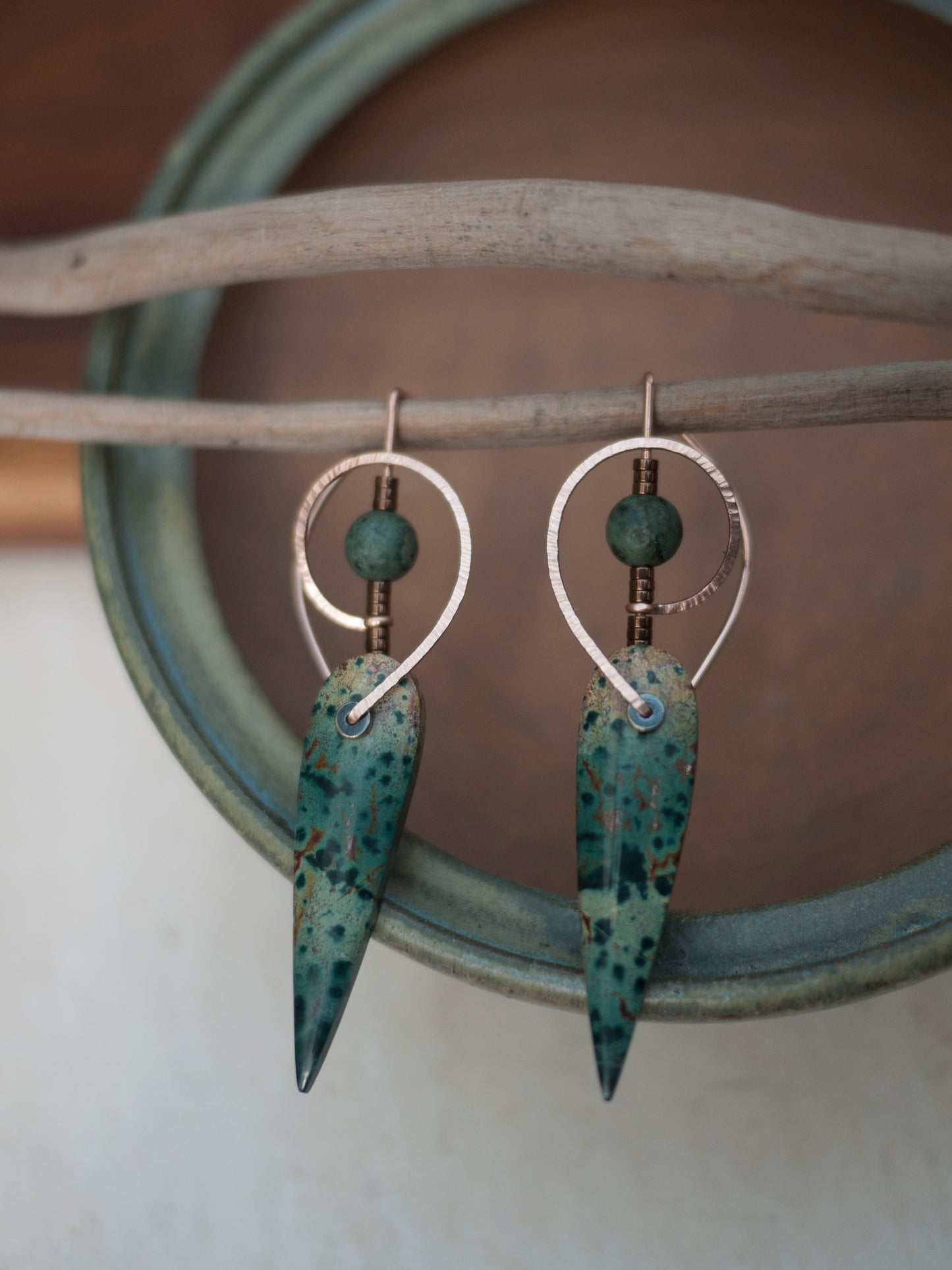 Sculptural  Morning Dew Jasper Spiral Earrings
