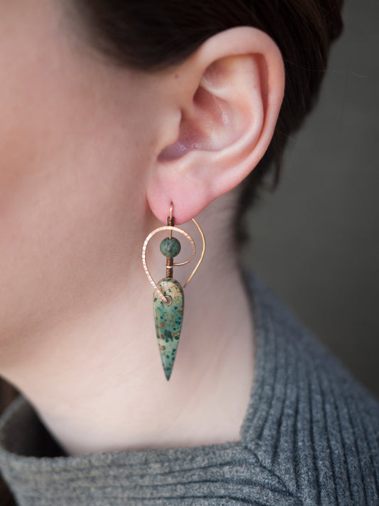 Sculptural  Morning Dew Jasper Spiral Earrings