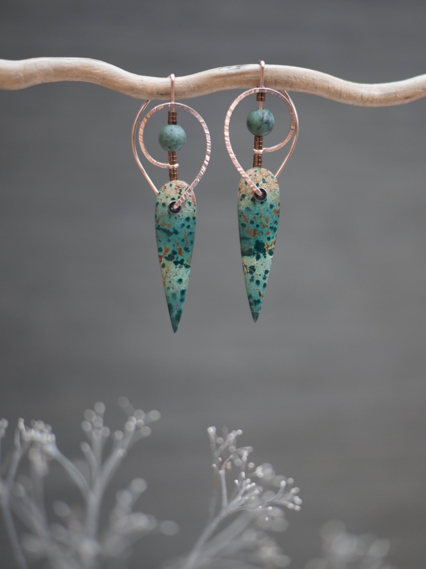 Sculptural  Morning Dew Jasper Spiral Earrings