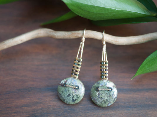 Moss Agate Circle Drop Earrings