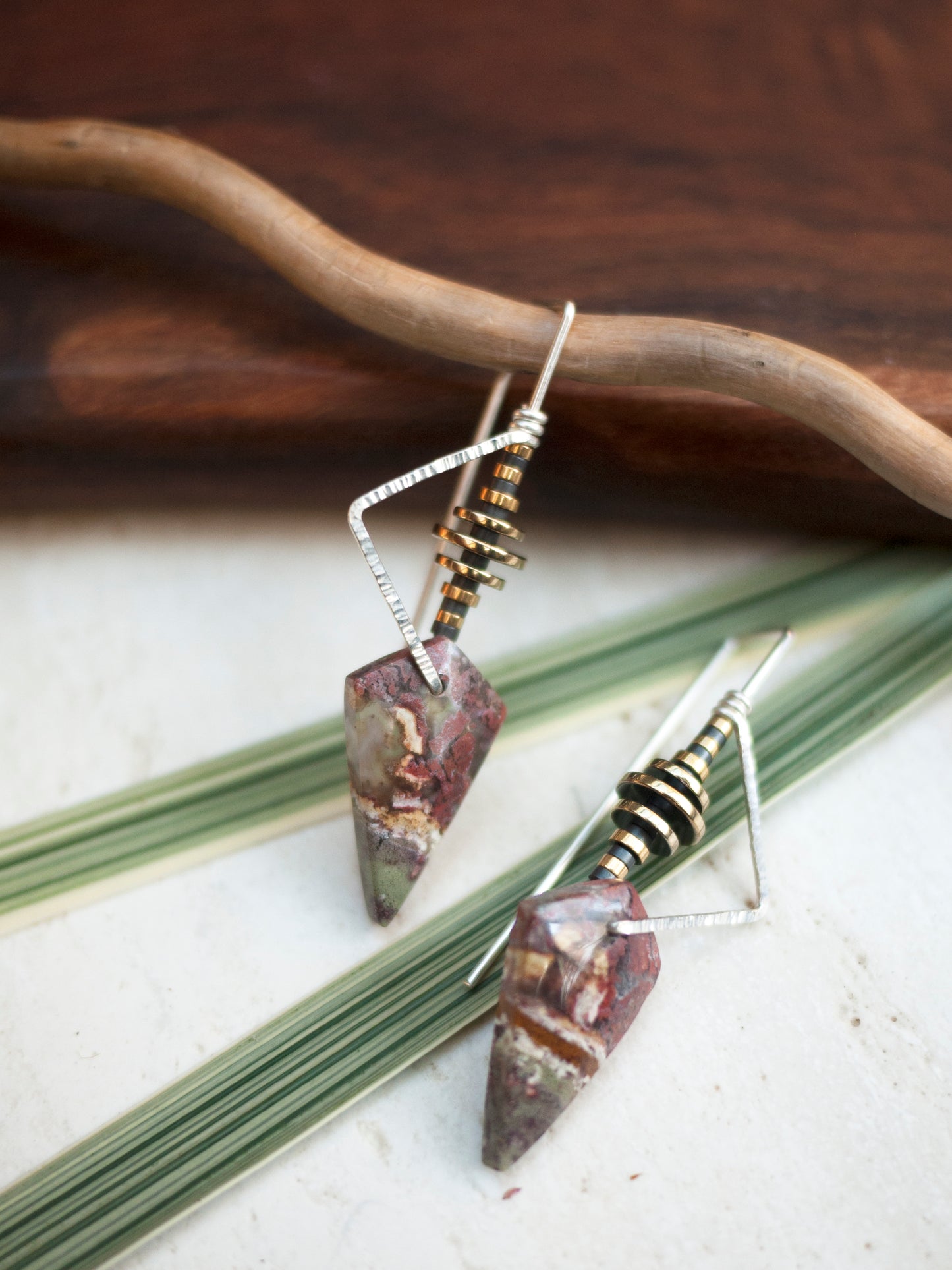 Geometic Moss Agate Drop Earrings