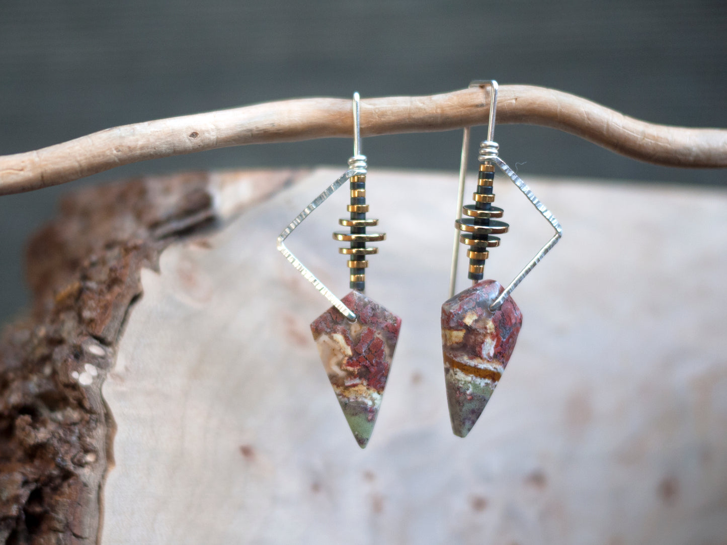 Geometic Moss Agate Drop Earrings