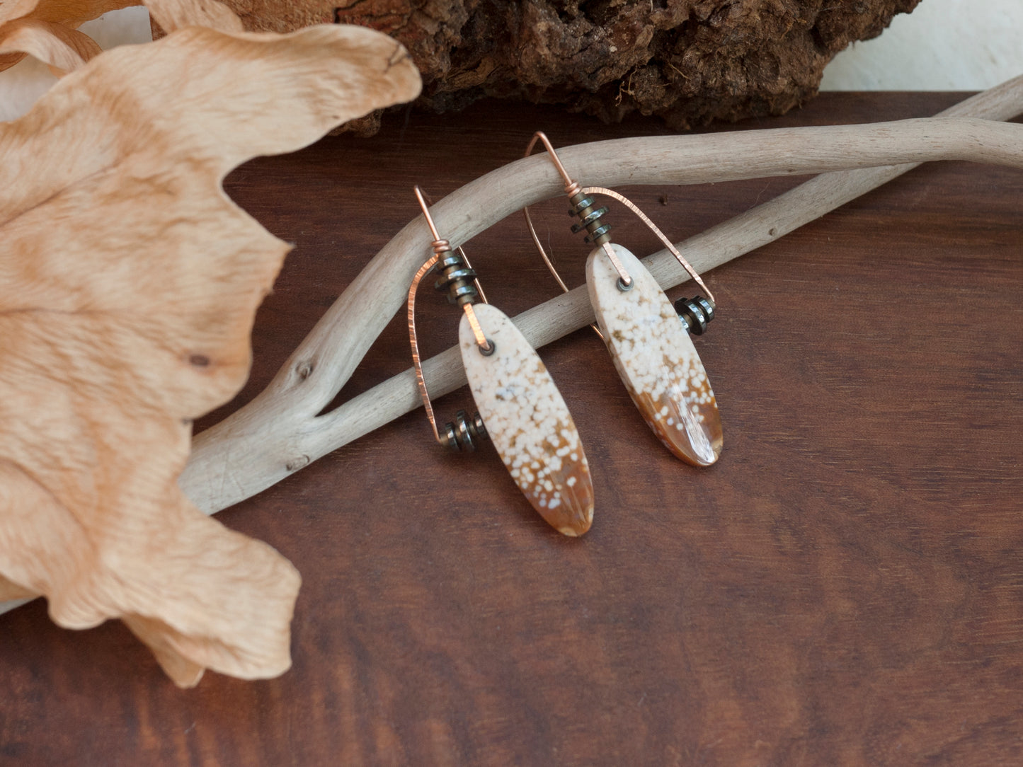 Peach Ocean Jasper Sculptural Arch Earrings