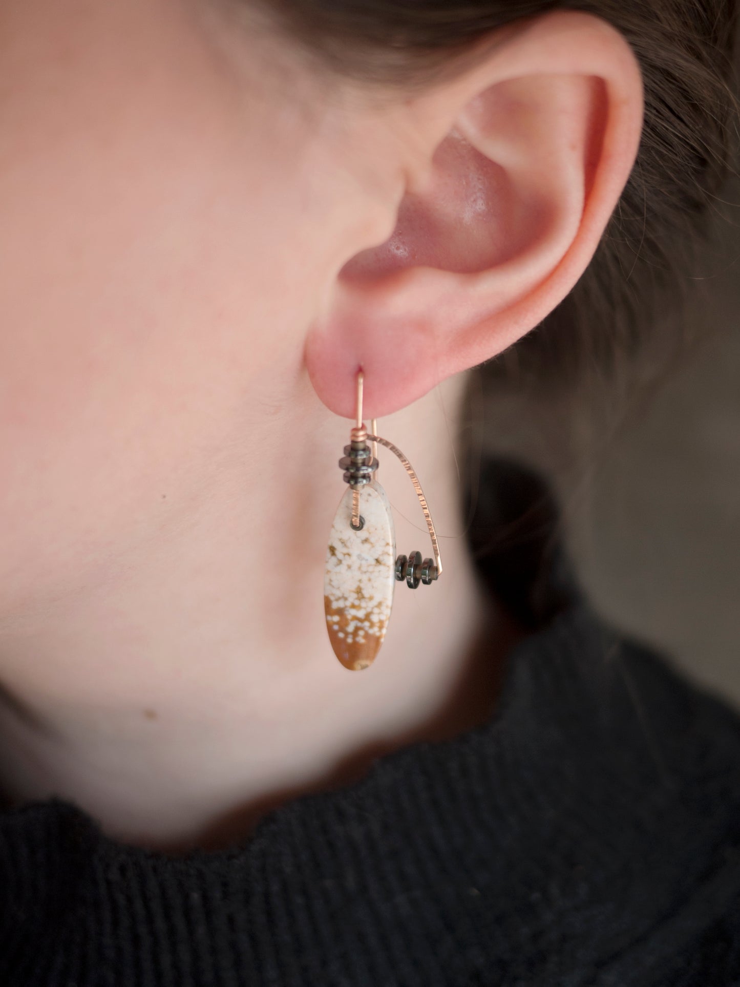 Peach Ocean Jasper Sculptural Arch Earrings
