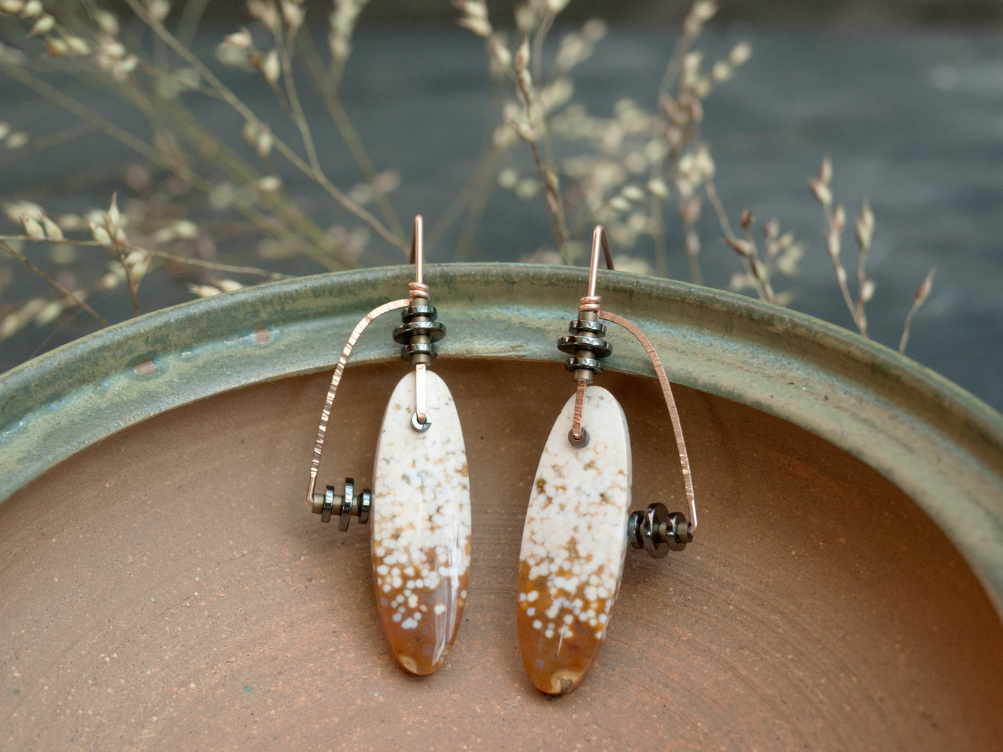 Peach Ocean Jasper Sculptural Arch Earrings