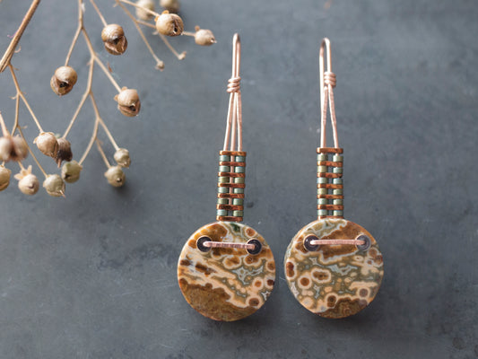 Ocean Jasper Circle Drop Earrings