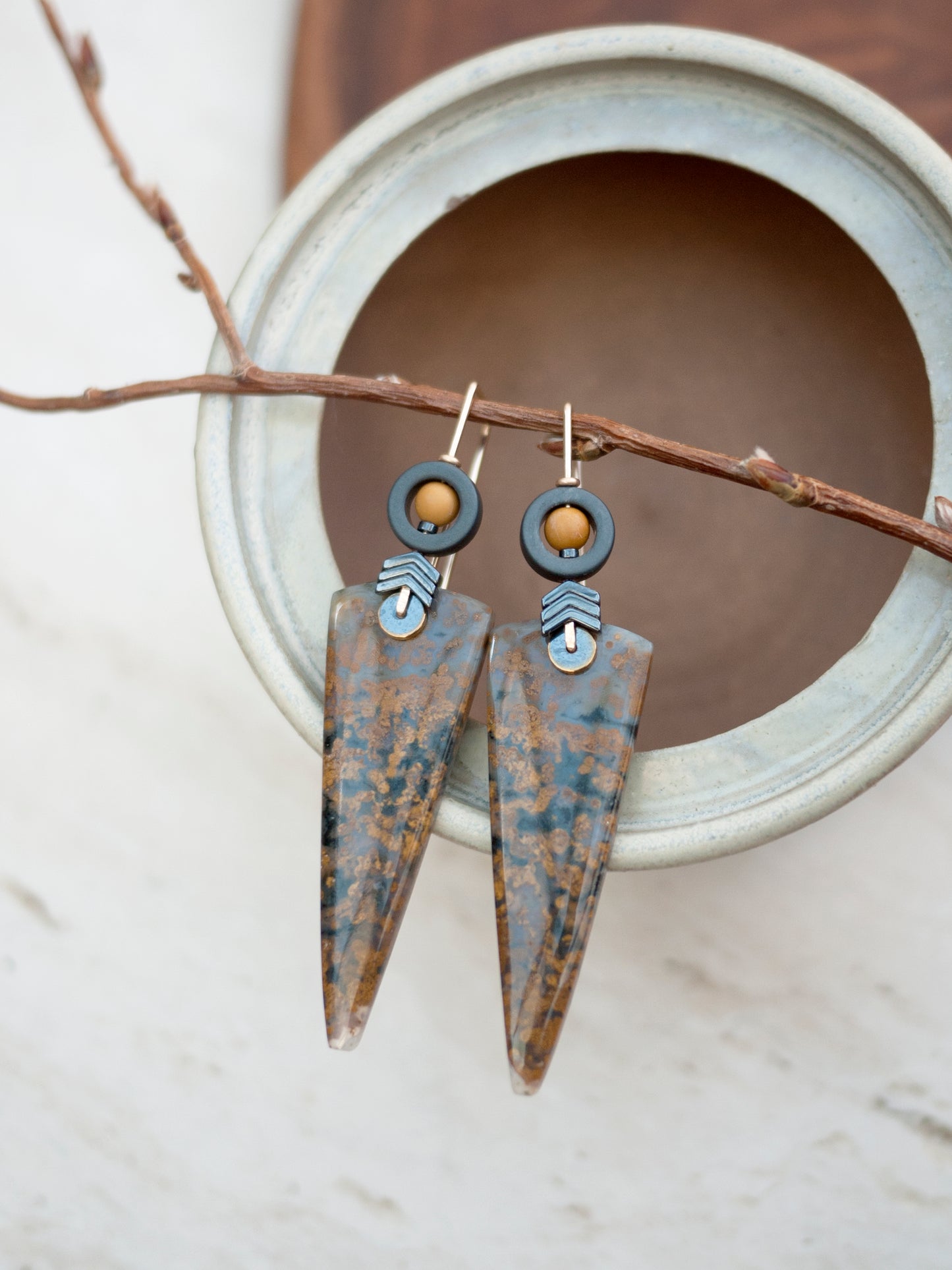 Long Ocean Jasper Drop Earrings