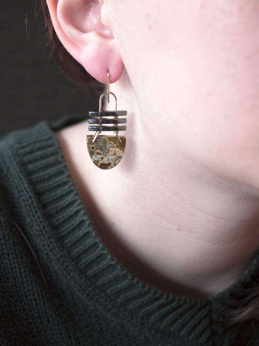 Half Circle Ocean Jasper Dangle Earrings