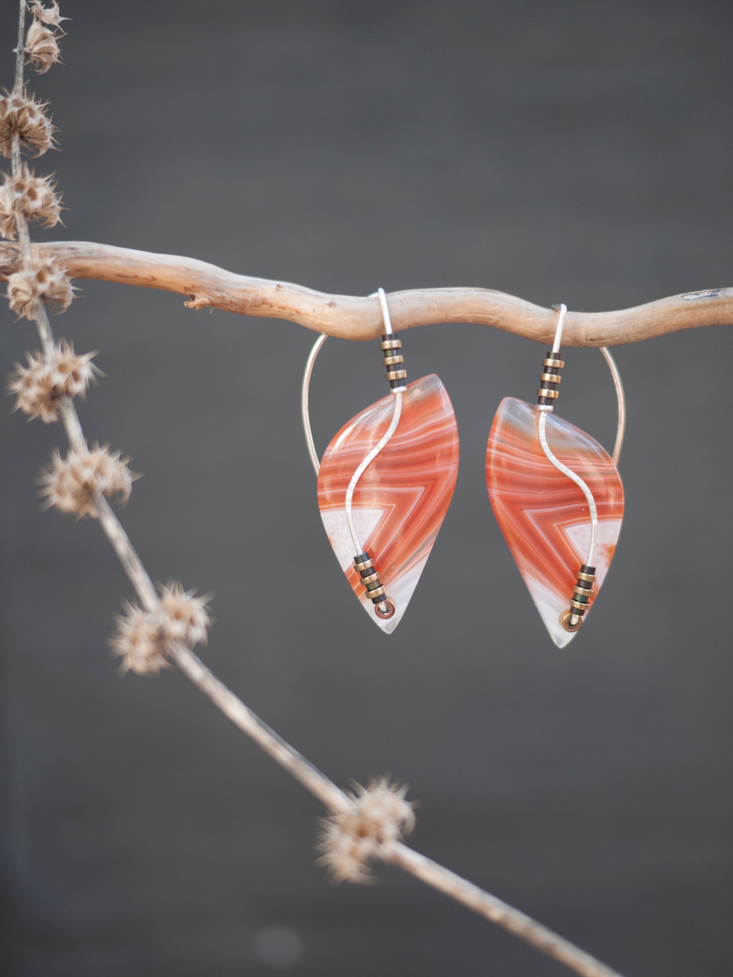 Orange Banded Agate Sculptural Earrings