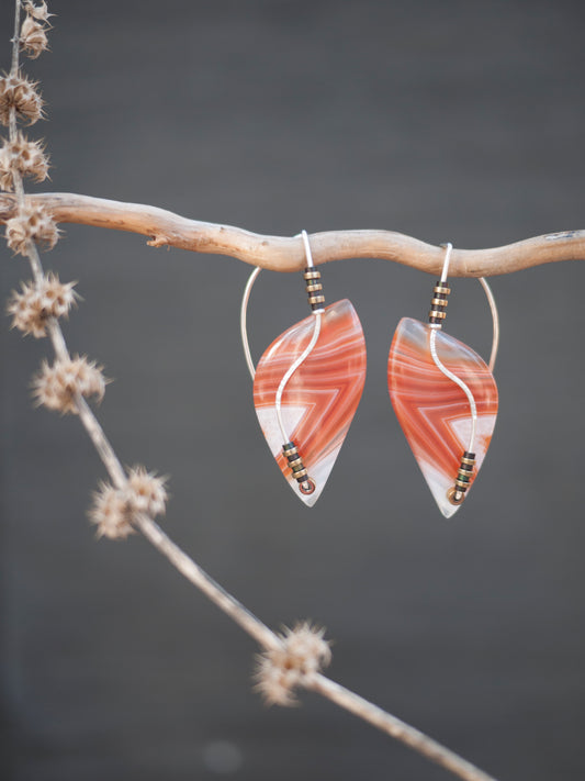 Orange Banded Agate Sculptural Earrings