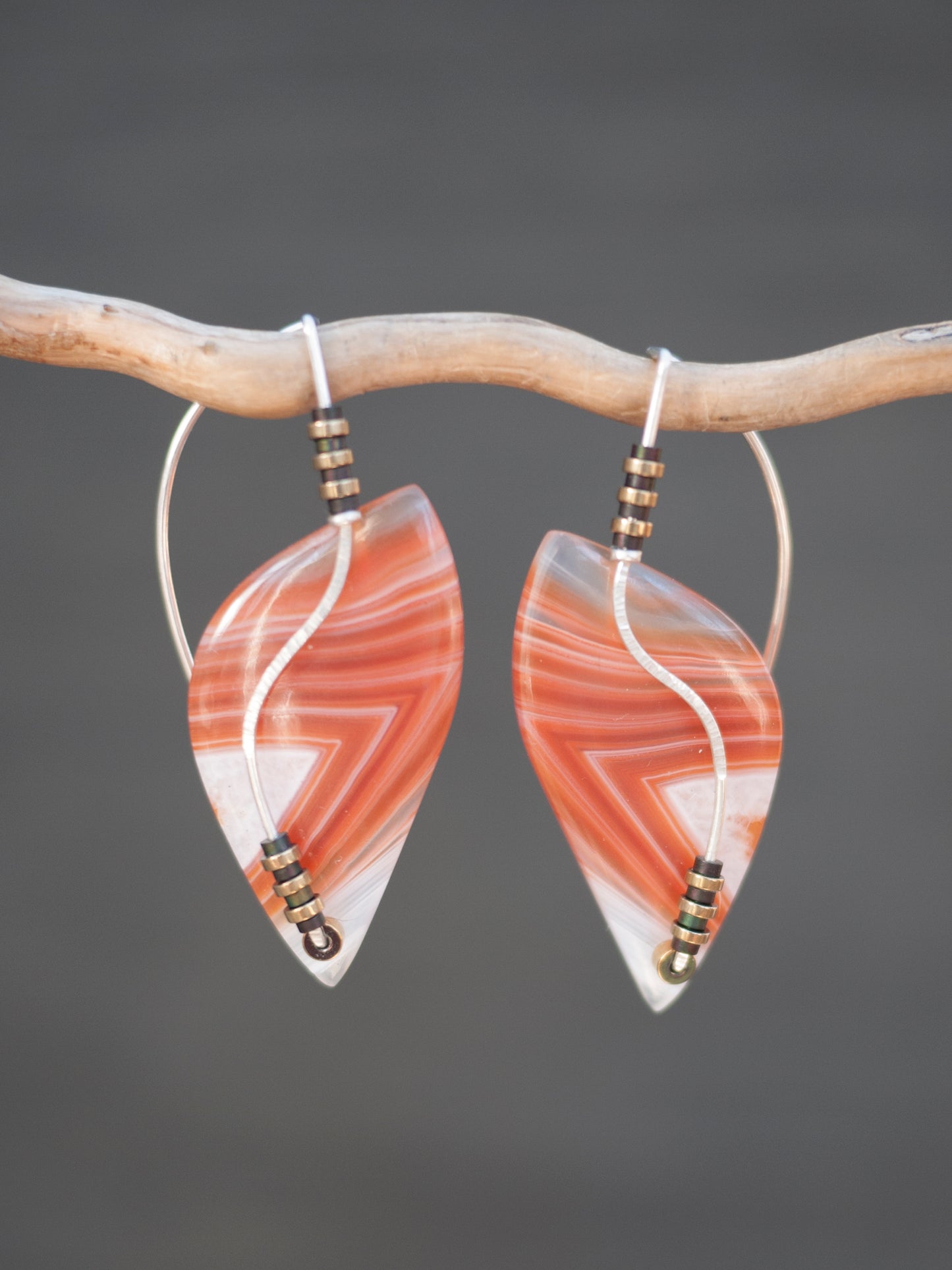 Orange Banded Agate Sculptural Earrings
