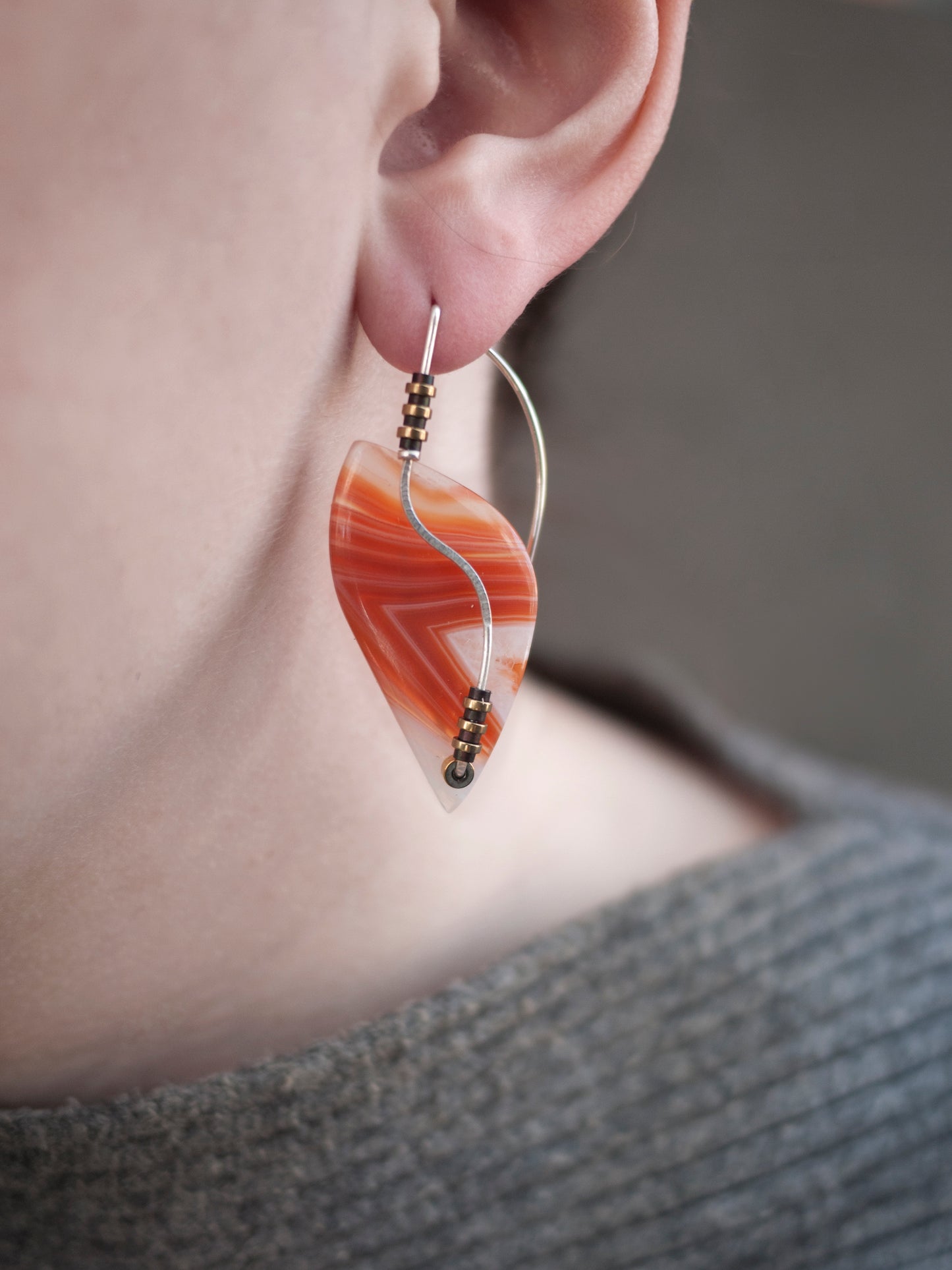 Orange Banded Agate Sculptural Earrings