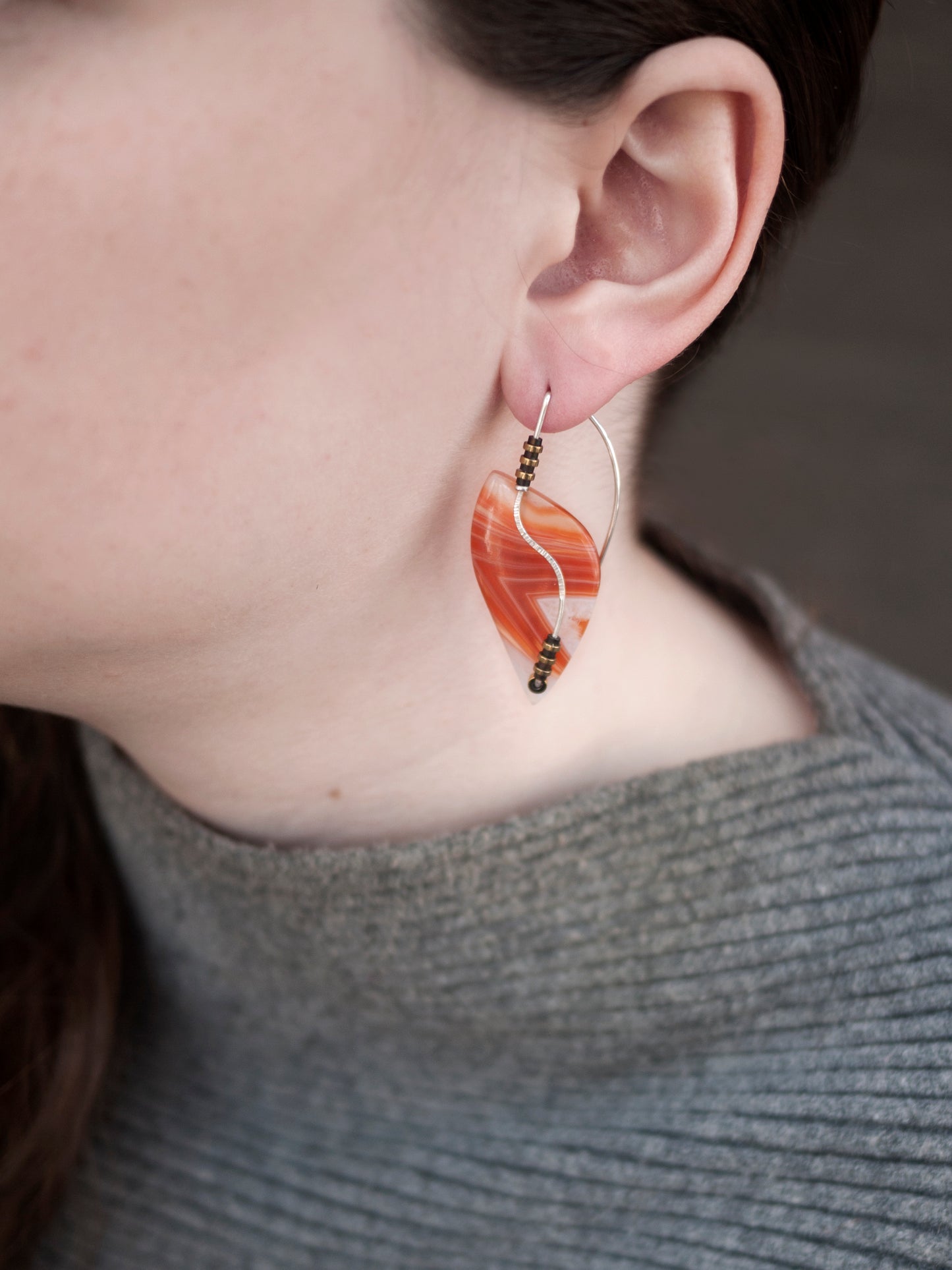 Orange Banded Agate Sculptural Earrings