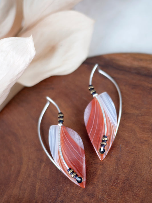 Orange Banded Agate Sculptural Earrings