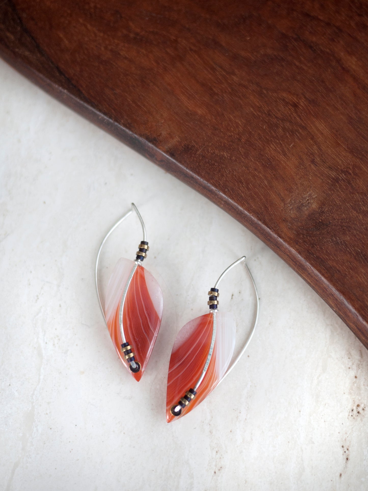 Orange Banded Agate Sculptural Earrings