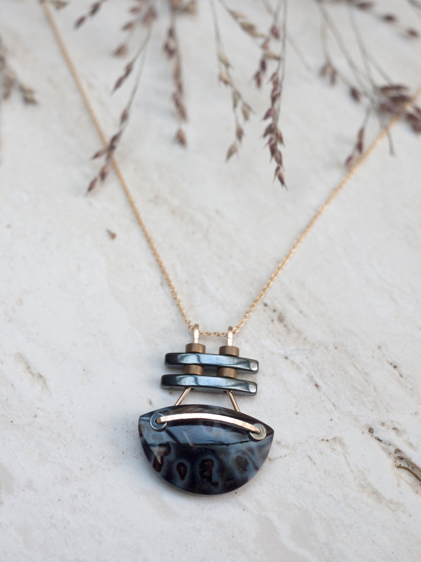 Orb Agate Three Bar Pendant